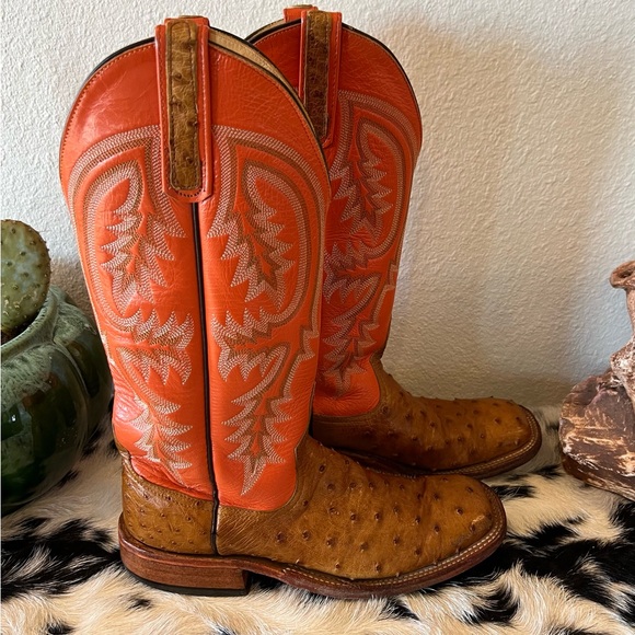 Anderson Bean Full Quill Ostrich Square Toe Boots Women’s Size 7 B Narrow - Picture 5 of 14